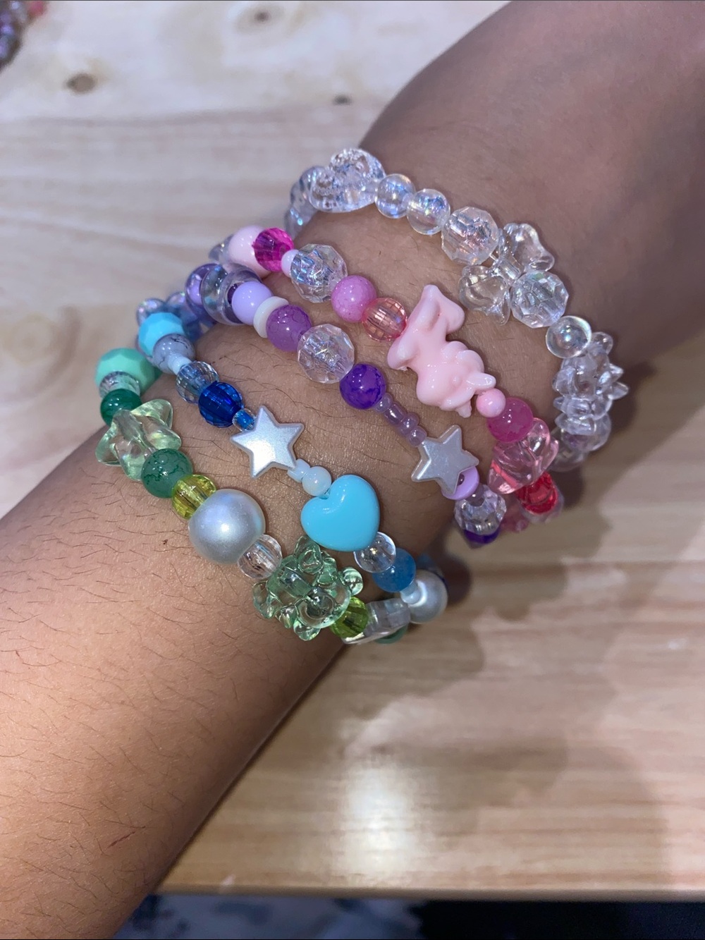 Colorful Kids Beaded Stretch Bracelet Set - Pink, Blue, Green, Clear